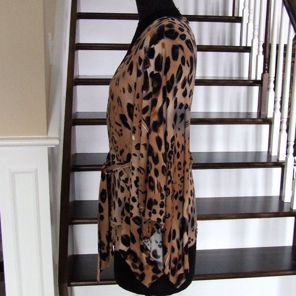 Animal Print Stretchy Blouse Belted Wrap Top M - Picture 2 of 6